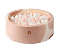 Dodozen Soft Ball Pit 90x30cm/200 ∅ 7cm Balls for Babies and Children - High Resilience Foam - Super Soft Velvet - Removable Cover - Honey Peach:White/Transparent/Pink