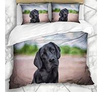 Dodunstyle Duvet Cover Sets Lab Drawing Dogs Labrador Modern Black Adorable Artistic Canine Collar Microfiber Bedding King Size with 2 Pillow Shams Easy Care Anti-Allergic Soft Smooth