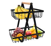 DODUOS 2 Tier Fruit Basket Countertop Metal Fruit Basket, 2 Tier Fruit Bowl Detachable Metal Fruit Holder, Black Portable Modern Fruit Storage Rack for Fruit Vegetables Snacks