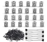 DODUOS 24PCS Hair Beard Beads Braiding Bead Norse Viking Hair Tube Runes Beads, 6PCS Pull Hair Pin Quick Beader and 200PCS Rubber Bands, Dreadlock Bead Hair Accessories for Jewellery Bracelet Necklace