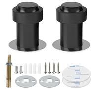 DODUOS 2PCS Door Stoppers, Stainless Steel Door Stop Wall Mounted Black Floor Door Stopper Wall Protector with Sound Dampening Rubber Bumper, Modern Door Stops Bumper for Skirtings