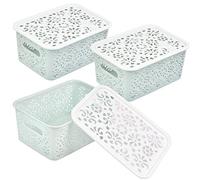 DODUOS 3Pcs Plastic Storage Baskets with Lids, Plastic Organizer Baskets with Handle, 21 * 16.5 * 10.4cm Blue Small Storage Containers Bins Boxes for Shelve, Kitchen, Cupboards, Fridge