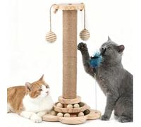DODUOS 4 IN 1 Large Cat Scratching Post with Flower-Shaped Base, Natural Sisal Cat Tree with Interactive Track Ball Toys, Solid WoodCat Towers for Indoor Cats, CatScratcher Post-45cm Funny Cats Post