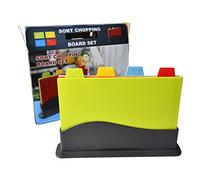 DODUOS 4PCS Plastic Chopping Board Set with Intelligent Color Coding and Storage Stand, Colour Coded Chopping Boards, Coloured Chopping Boards Set Prevents Food Cross Contamination