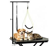 DODUOS Dog Grooming Arm with Clamp, Dog Grooming Table Arm - 36.6 inch Height Adjustable, Foldable Pet Groomings arms with Dogs Groomings Loop and No Sit Haunch Holder for Large and Small Dogs, Cats