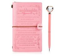 DODUOS Granddaughter Journal Leather and Heart Diamond Pen Set, Refillable Notepads, Personalised Diary Notebook for G irls, Engraved Notebook Writing Journal, Christmas Birthday G ifts
