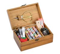 DODUOS Wooden Sewing Box with Sewing Kit Accessories, Sewing Kit Box with Compartments, Portable Sewing Basket, Needle and Thread Kit Sawing Kit Set, Sewing Thread Set for Travel, Camping, Home DIY