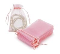 DODXIAOBEUL 100 Pcs 6 x 8 Inches Organza Bag Drawstring Bags Bulk Small Gift Bags for Christmas Candy Wedding Birthday Party (Pink)