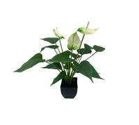 DODXIAOBEUL 16.1'' Artificial Potted Flowers Anthurium Artificial Plant Bonsai Fake Tropical Greenery Plant,for Indoor Outside Home Garden Office Deck Porch Wedding Decorations,White