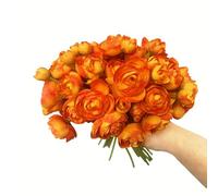 DODXIAOBEUL 18pcs Mini Ranunculus Artificial Flower 11 inch Silk Ranunculus Flower Bouquet Bridal Shower Filler Flowers for Home Centerpieces Arrangements Wedding Engagement Decorations,Orange