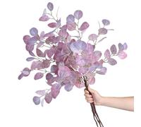 DODXIAOBEUL 4 Pcs Fall Flowers Artificial for Decoration 33'' Artificial Eucalyptus Stems Long Stem Eucalyptus Branches for Home Wedding Festival Party Decor,Deep Purple