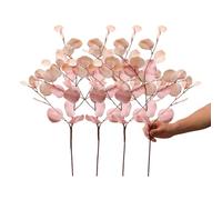 DODXIAOBEUL 4 Pcs Fall Flowers Artificial for Decoration 34'' Faux Eucalyptus Stems Leaves Long Stem Eucalyptus Branches Fake Eucalyptus Silk Fall Leaves for Home Wedding Festival Party Decor (Pink)