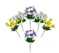 DODXIAOBEUL 6 Bundles Artificial Silk Flowers 13.7'' Faux Pansy Flowers UV Resistant Plastic Plants for Home Wedding Garden Porch Table Centerpieces Indoor Outdoor Decor,Yellow Purple White