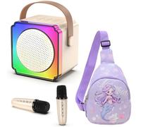 Doeboe Karaoke Machine with 2 Microphones, Portable Bluetooth Karaoke Machine with Colorful LED Light Backpack, Mini Karaoke Machine for 4-14 Years Old Boys Girls Birthday Presents (Off White)