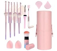 Doeean Makeup Brush Set 19 Pcs Premium Synthetic Foundation Powder Concealers Eye shadows Blush Travel Makeup Brushes Holder Set (Pink)