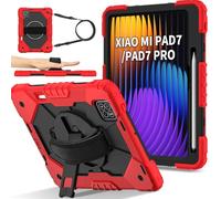 Doemoil Case for Xiaomi Mi Pad 7 / Mi Pad 7 Pro 2024,3 Layer Protective Case W 360 ° Rotating Handle Stand Shoulder Strap for Xiaomi Mi Pad 7 / Mi Pad 7 Pro 11.2 inch Tablet (Red/Black)
