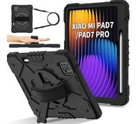 Doemoil Case for Xiaomi Mi Pad 7 / Mi Pad 7 Pro 2024,3 Layer Protective Case W 360 ° Rotating Handle Stand Shoulder Strap for Xiaomi Mi Pad 7 / Mi Pad 7 Pro 11.2 inch Tablet (Black)