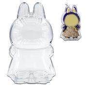 Doemoil Protective Case for LABUBU Pronounce Wings of Fortune,Transparent Acrylic Display Box with Silicone Strap White for Storage Hanging Doll-Clear