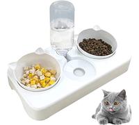 doepeBAE 3-in-1 Automatic Double Nap Cat Bowl for Cats Food Dispenser Inclined Bowls Set of Bowls for Small Medium Dogs (White)
