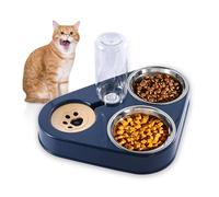 doepeBAE Cat Water and Double Food Bowls, 500ml Stainless Steel Cat Water & Food Bowls with Gravity Design and Non-Spill Silicone Base - Perfect for Small Dogs & Cats (Blue)