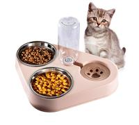 doepeBAE Cat Water and Double Food Bowls, 500ml Stainless Steel Cat Water & Food Bowls with Gravity Design and Non-Spill Silicone Base - Perfect for Small Dogs & Cats (Pink)