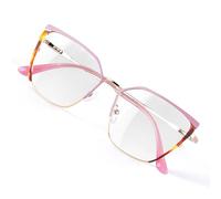 DOERAYMI Blue Light Glasses Women Oversized Square Frame Anti Eye Strain Computer Gaming Eyeglasses, Pink, 01