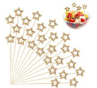 DOERDO 50Pcs Cocktail Picks Wooden Toothpicks Skewers for Appetizers, Fruit Toothpicks for Fruits and Drink Garnish Party Supplies, 5.5Inch, Gold