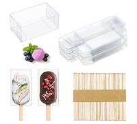 DOERDO DD 75Pieces Clear Popsicle Cakesicle Boxes Set Include Transparent PET Ice Cream Box and 50Pieces Wooden Popsicle Sticks for Kitchen Baking Baby Shower Wedding, Kids Birthday Party Favors