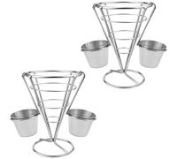 DOERDO French Fries Stand Metal Chips Basket Holders with Sauce Dippers for Kitchen Restaurant Party Supplies,2PCS