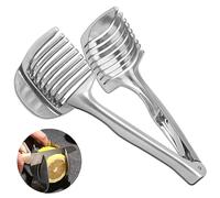 DOERDO Tomato Lemon Slicer Holder Egg Slicing Tool Onion Shredder Cutter Guide Tongs Multipurpose Handheld Round Fruit Tongs, 7.1x3.1 Inch