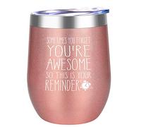 DOERDO You are Awesome Wine Tumbler-Funny Birthday Wine Gifts Ideas for Women, Gifts for Sister, Best Friends, Employee, Coworker, Appreciation Gift,-Wine Tumbler Cup with Lid(12oz, Rose Gold)
