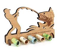doerfeell Wooden Birthday Money Gift for Fishermen, Gift Idea for Anglers, Fishing Money Gift, Wooden Decoration for Friends, Family, Women and Men (Angler)