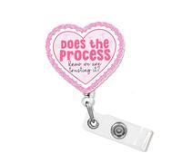 Does the Process Know We are Trusting It Funny Badge Reel with Pink Glitter, Cute Quote Joke Retractable ID Clip Holder Gift for Office Nurse, Doctors, Nursing Student, RN, LPN, CNA, Worker