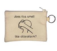 Does This Smell Like Chloroform Funny Sketch Key Chain Coin Purse Beige