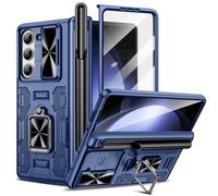 Doeshine for Galaxy Z Fold 5 Case with 360° Ring Kickstand & Camera Cover, S Pen Holder & Tempered Glass Screen Protector, Magnetic Hinge Protection, Case for Samsung Galaxy Z Fold 5 (Blue)