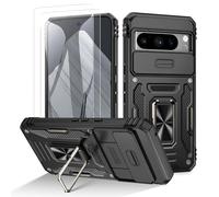 Doeshine for Google Pixel 8 Pro Case, 2 Pack Screen Protector, with Magnetic Ring Kickstand & Slide Camera Cover, Shockproof Military Drop Protection Cases for Google Pixel 8 Pro 5G 2023 (Black)
