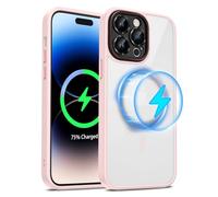 Doeshine for iPhone 14 Pro Max Case with MagSafe [Strong Magnetic] [Camera Protection], Soft Slim Rubber Case with Aluminum Alloy Keys, [Military Grade Protective] Shockproof Bumper Cover Pink