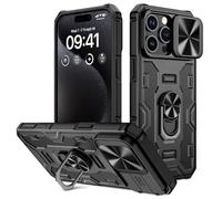 Doeshine for iPhone 15 Pro Max Case with Kickstand & Slide Camera Cover, Built-in 360° Rotate Ring Stand Magnetic, Heavy Duty Shockproof Protective Cover for iPhone 15 Pro Max 6.7 (Black)