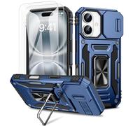 Doeshine for iPhone 16 Case, 2 Pack Screen Protector, with 360° Rotate Ring Kickstand & Slide Camera Cover, Heavy Duty Outdoor Shockproof Military Drop Protection Case for iPhone 16 (Navy)