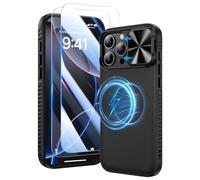 Doeshine for iPhone 16 Pro Case with 2 Pack Screen Protector and Slide Camera Cover, Military-Grade Drop Protection Rugged Hard PC Magnetic Shockproof Phone Case Cover for iPhone 16 Pro 2024 (Black)