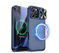 Doeshine for iPhone 16 Pro Max Case, 2 Pack Screen Protector & Slide Camera Cover, Compatible with Mag-Safe, Non-Slip Hard Shockproof Military Drop Protection Case for iPhone 16 Pro Max (Blue)