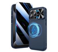 Doeshine for iPhone 16 Pro Max Case with Privacy Screen Protector and Slide Camera Cover, Military-Grade Drop Protection Rugged Hard Magnetic Phone Case Cover for iPhone 16 Pro Max 5G 2024 (Blue)