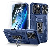 Doeshine for iPhone 16 Pro Max Case, with Slide Camera Cover & Kickstand, Built-in 360° Rotate Ring Stand, Camera Lens Protection, Heavy Duty Shockproof Phone Cover for iPhone 16 Pro Max (Blue)