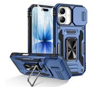 Doeshine for iPhone 17 Case, 2 Pack Screen Protector, with 360° Rotate Ring Kickstand & Slide Camera Cover, Heavy Duty Outdoor Shockproof Military Drop Protection Case for iPhone 17 (Navy)