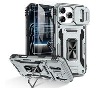 Doeshine for iPhone 17 Pro Max Case, 2 Pack Screen Protector, with 360°Rotate Ring Kickstand & Slide Camera Cover, Shockproof Military Drop Protection Case for iPhone 17 Pro Max (Grey)