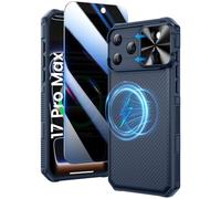 Doeshine for iPhone 17 Pro Max Case with Privacy Screen Protector and Slide Camera Cover, Military-Grade Drop Protection Rugged Hard Magnetic Phone Case Cover for iPhone 17 Pro Max 5G 2025 (Blue)