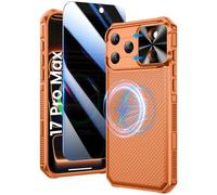 Doeshine for iPhone 17 Pro Max Case with Privacy Screen Protector and Slide Camera Cover, Military-Grade Drop Protection Rugged Hard Magnetic Phone Case Cover for 17 Pro Max (Original Orange)