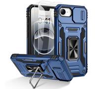 Doeshine for iPhone 17e/16e Case, 2 Pack Screen Protector, with 360° Rotate Ring Kickstand & Slide Camera Cover, Shockproof Military Drop Protection Heavy Duty Outdoor Case for iPhone 17e/16e (Navy)