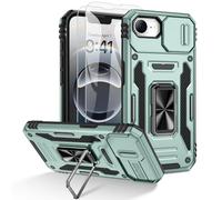 Doeshine for iPhone 17e/16e Case, 2 Pack Screen Protector, with 360° Rotate Ring Kickstand & Slide Camera Cover, Shockproof Military Drop Protection Heavy Duty Outdoor Case for iPhone 17e/16e (Green)