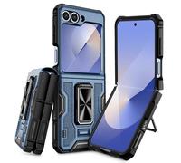 Doeshine for Samsung Galaxy Flip 6 Case/Z Flip 7 FE [Not for Flip 7] with Ring Kickstand, Built in Back Screen Protector & Hinge Protection, Heavy Duty Shockproof Hard Cover (Blue)